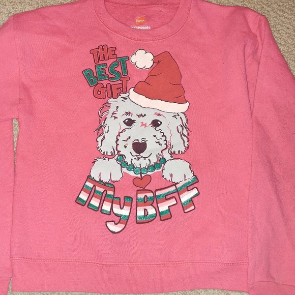 Girls Pink Holiday Dog Sweatshirt SM - Picture 1 of 2